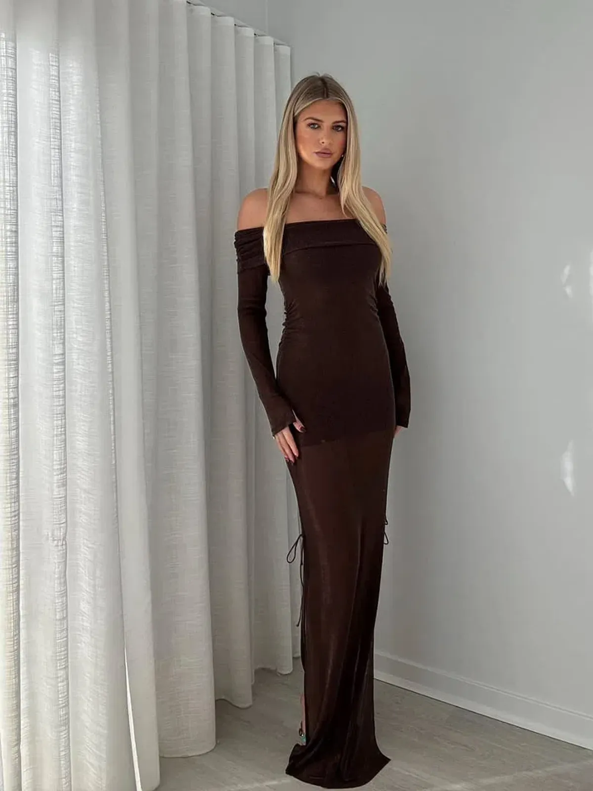 BENNI Blaire Maxi Dress Gown In Sparkle Brown | Size AU 12 - Image 2