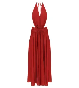 Zimmermann Indra Plunge Halter Maxi Dress in Raspberry Size 0/AU8 for rent on The Volte - image 3