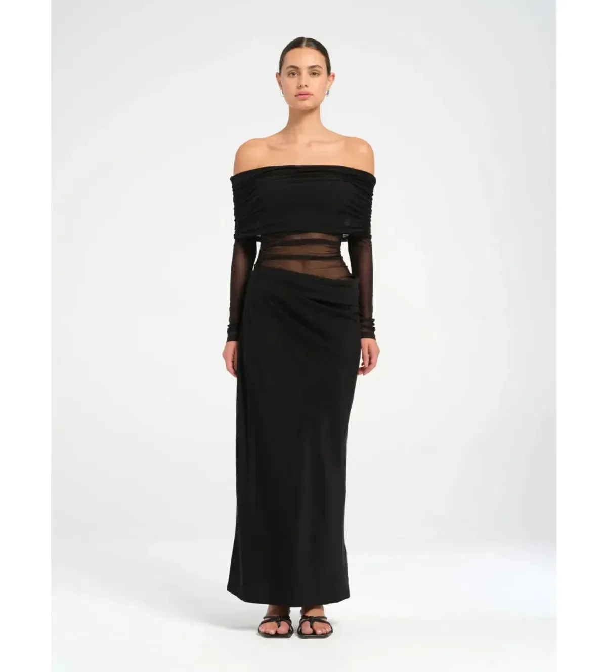 BENNI YASMIN OFF-SHOULDER MAXI DRESS MAXI DRESS BLACK | Size AU 10 - Image 2
