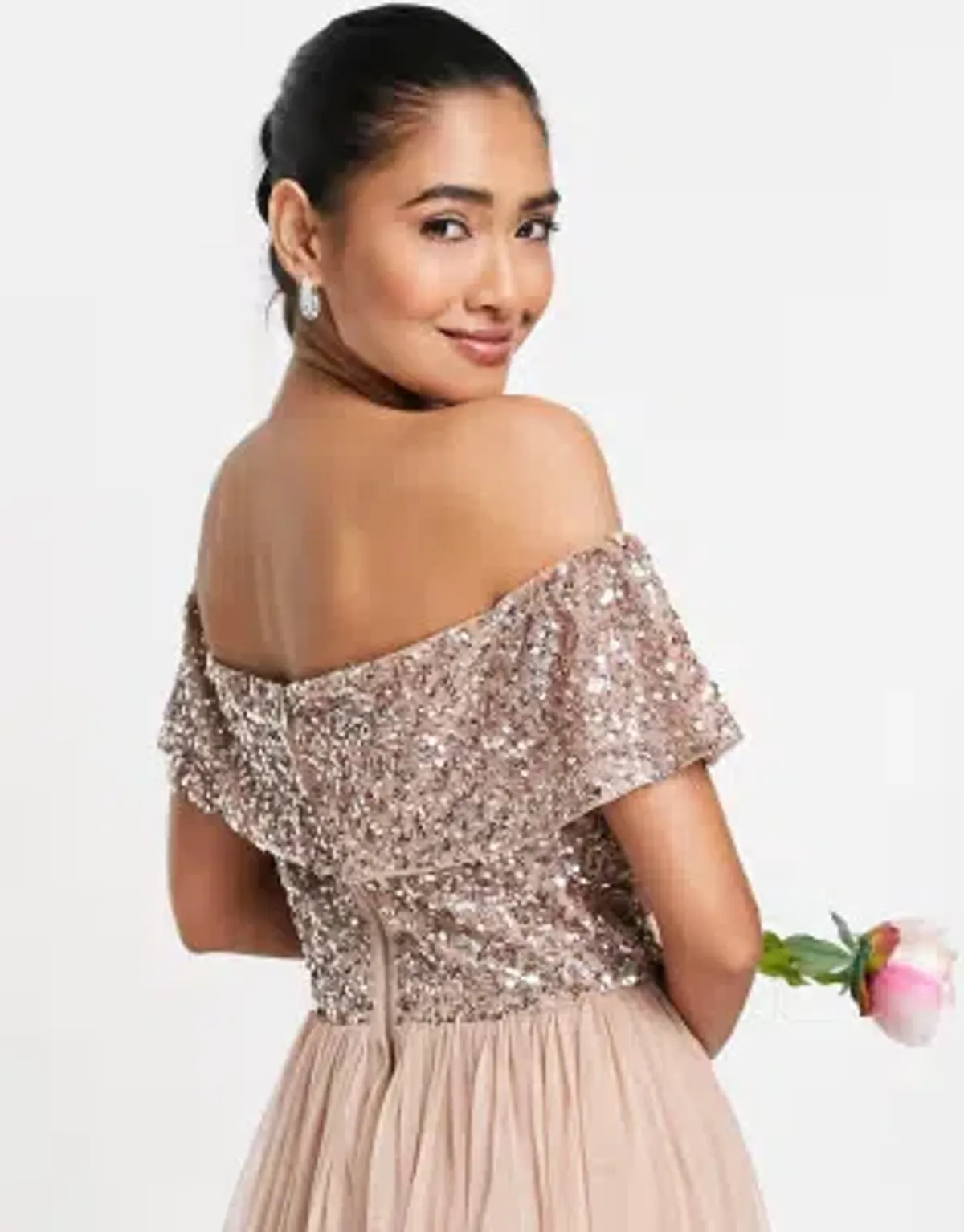 ASOS Maya Bardot Tulle Maxi Dress in Taupe Blush Size 8 - Image 5