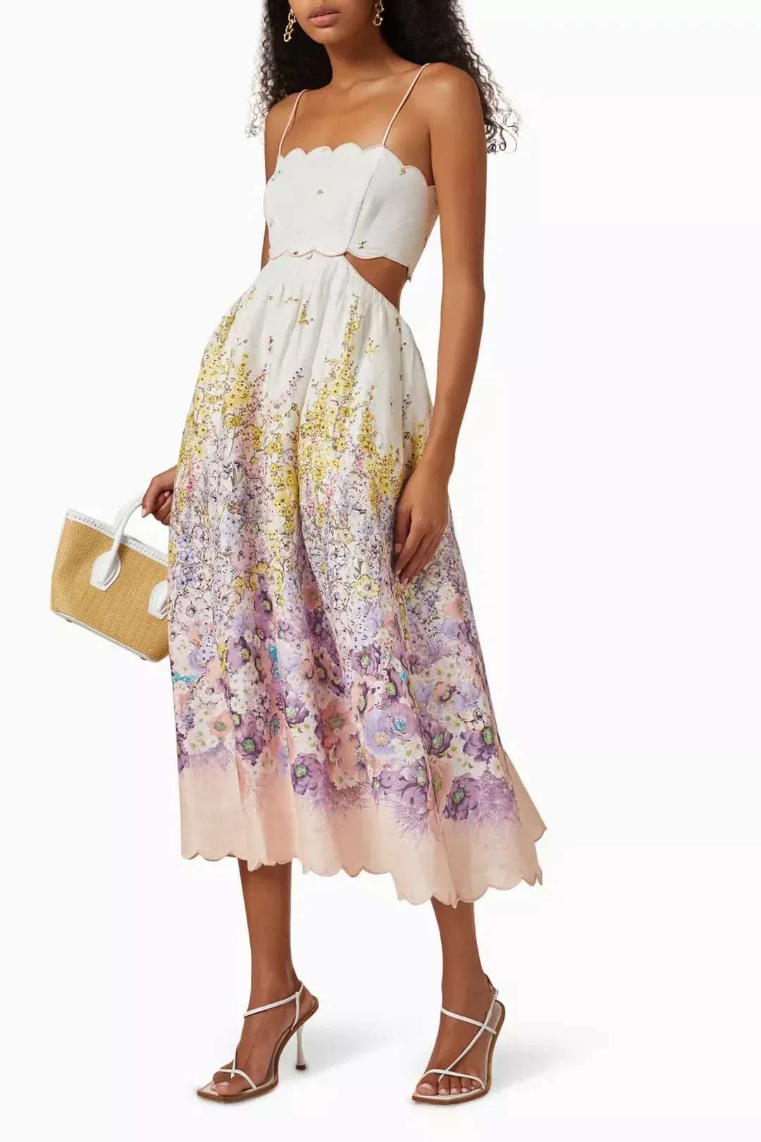 ZIMMERMANN JUDE SCALLOP MIDI DRESS PEACH GRADIENT FLORAL SIZE 2 / AU 12 for rent on The Volte - main image
