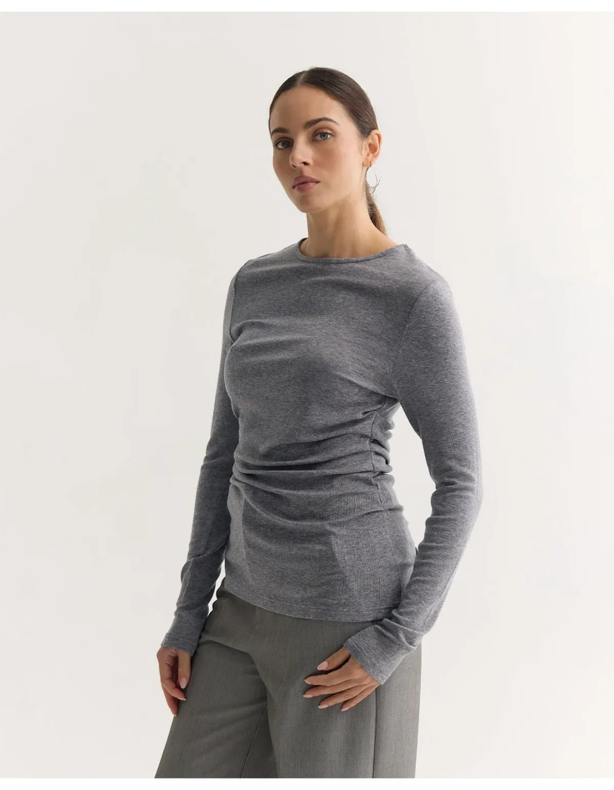 Oxford Lucy Fine Wool Knit Top Grey Size 6 - Image 2