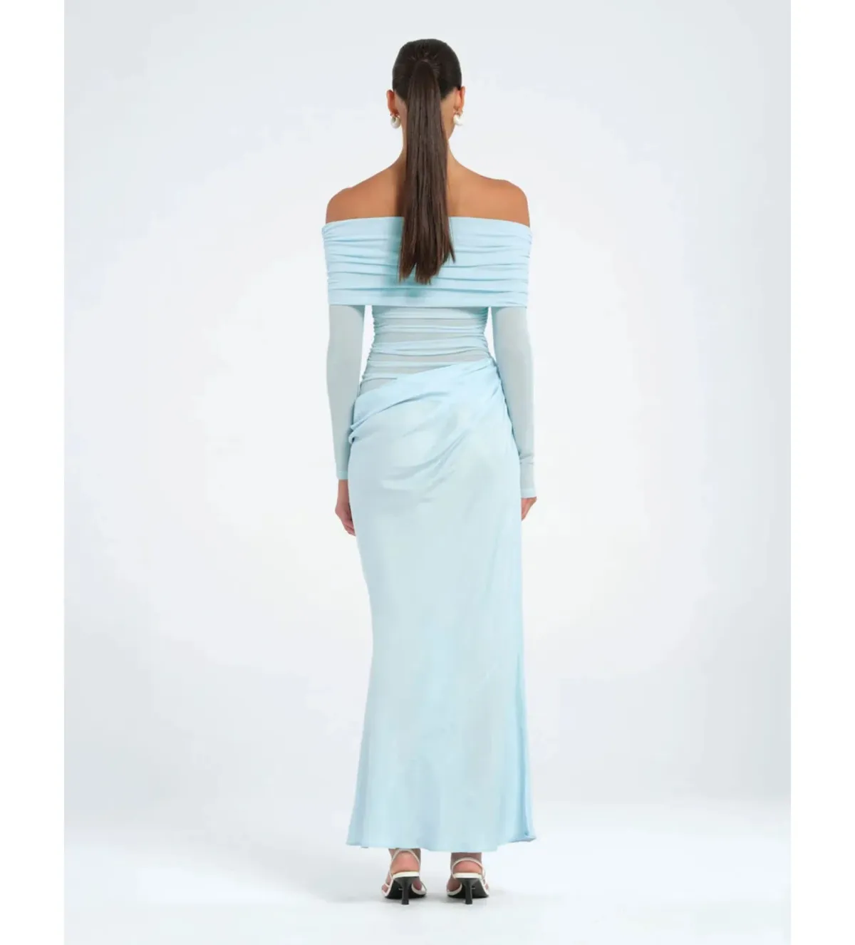 Benni Yasmin Off Shoulder Maxi Dress in Baby Blue Size AU10 - Image 3
