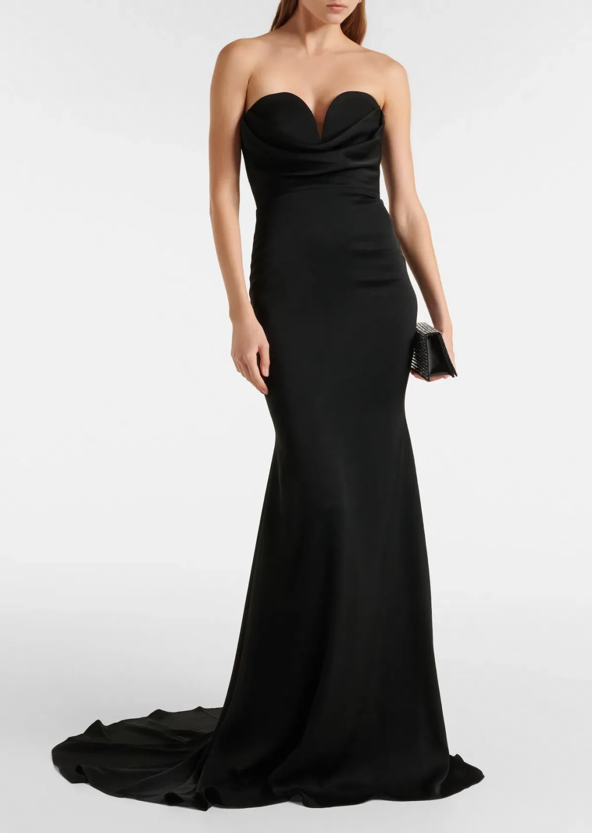 Alex Perry Gathered Strapless Satin Floor Length Gown Black Size 6 - Image 1