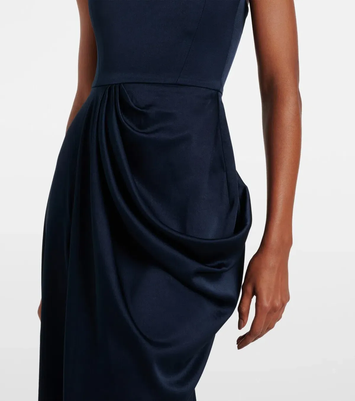 Alex Perry Draped Satin Bustier Maxi Gown in Navy Size AU 12 - Image 4
