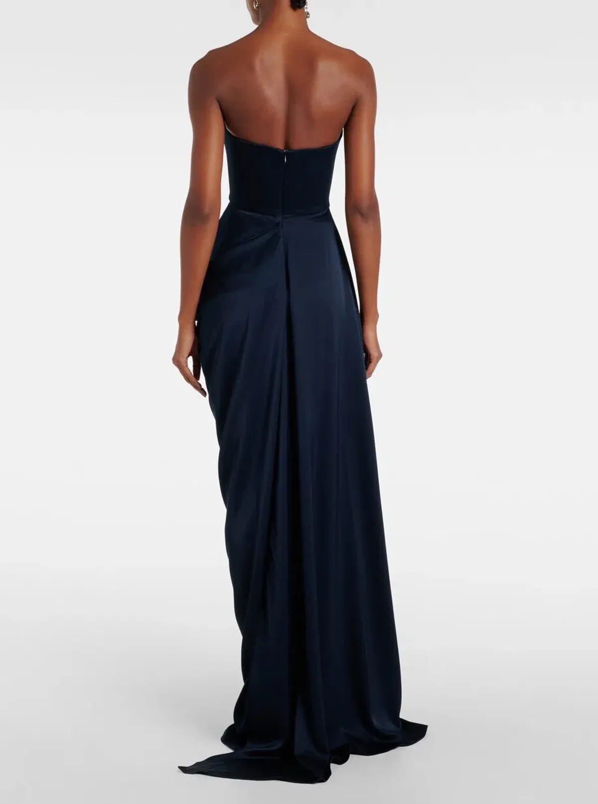 Alex Perry Draped Satin Bustier Maxi Gown in Navy Size AU 12 - Image 3