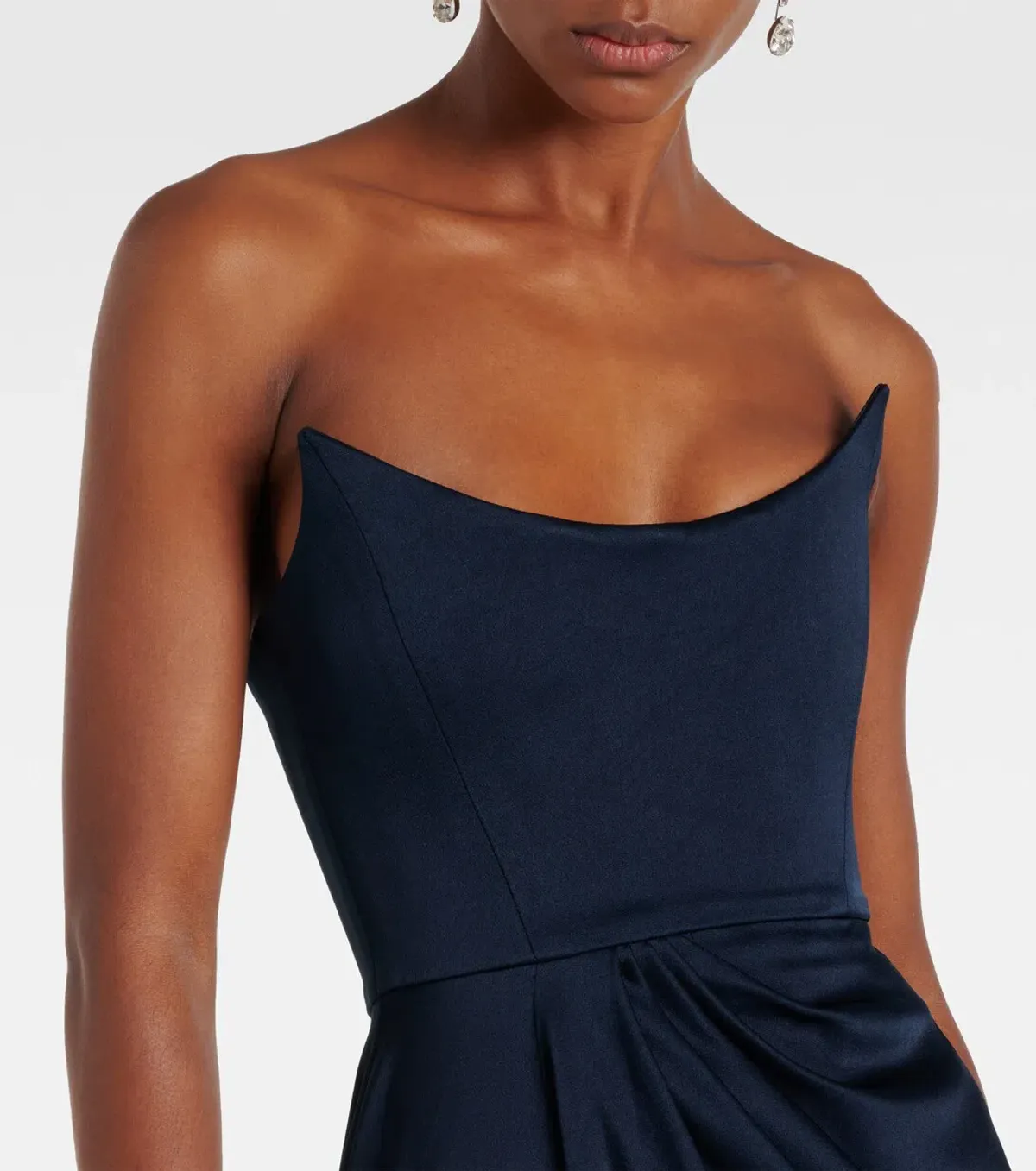 Alex Perry Draped Satin Bustier Maxi Gown in Navy Size AU 6 - Image 2
