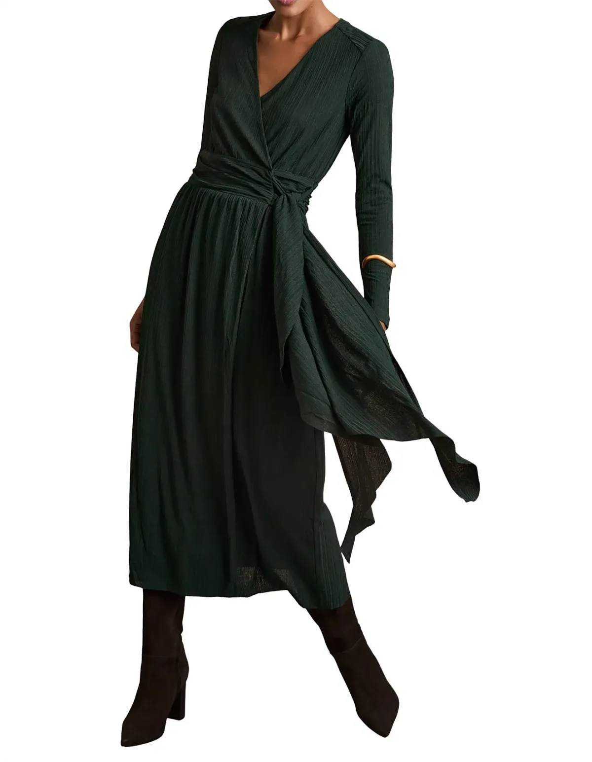 Reiss Madeline Wrap Tie Midi Dress Green Size 6 - Image 3