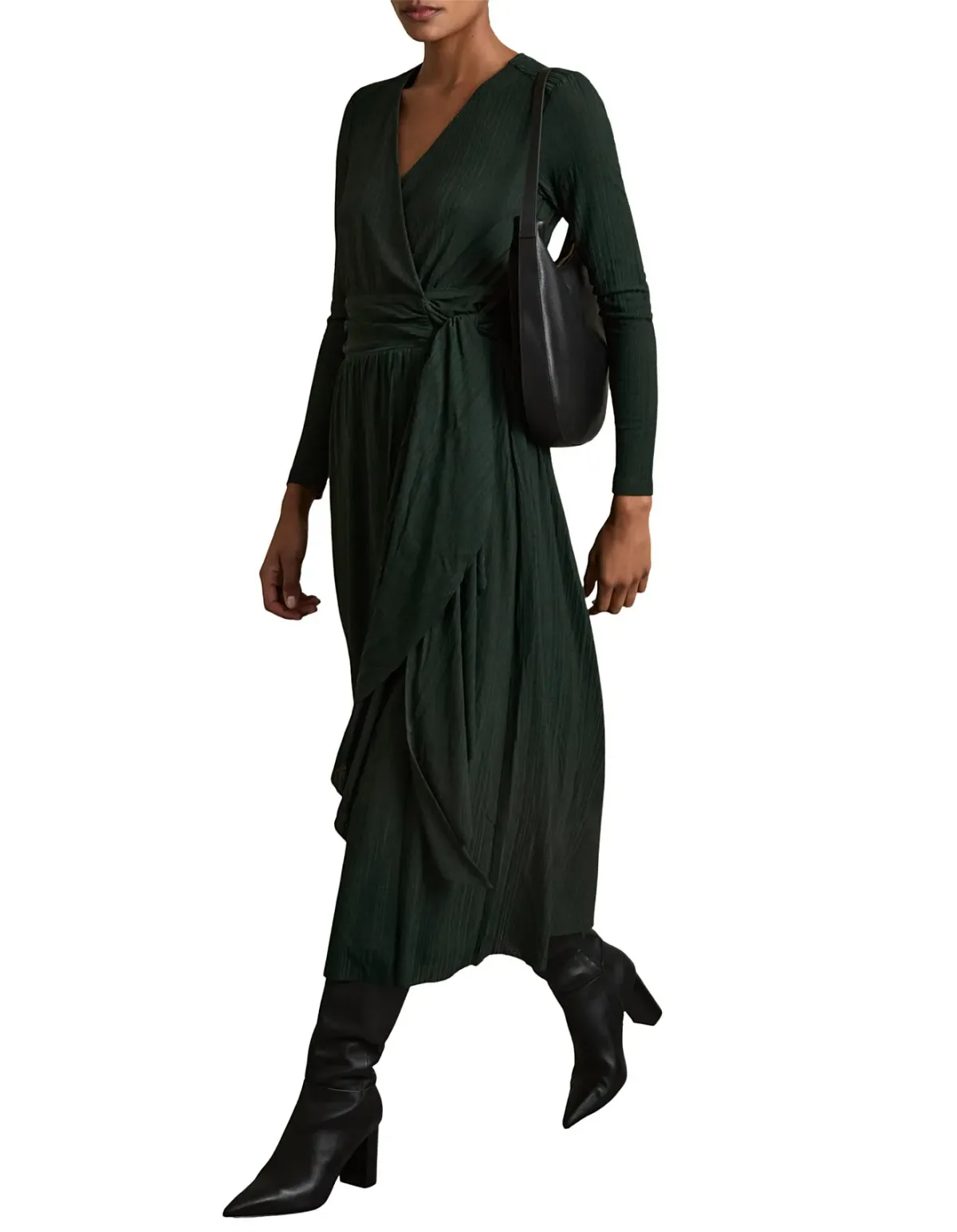 Reiss Madeline Wrap Tie Midi Dress Green Size 6 - Image 1