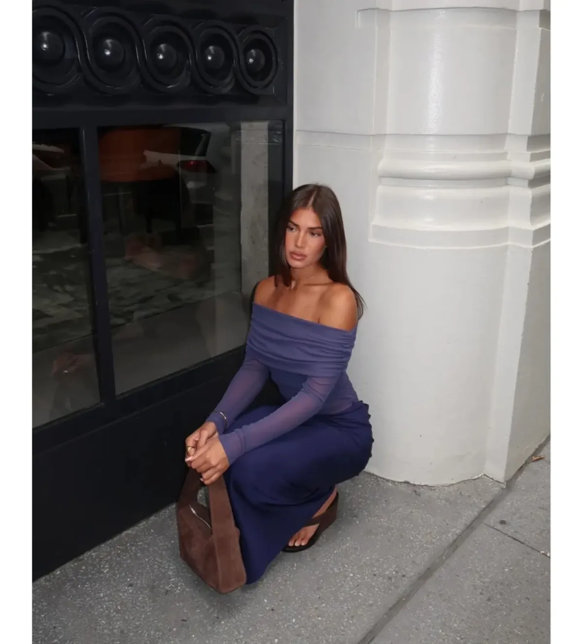 Benni Yasmin Off Shoulder Maxi Dress in Navy Blue Size AU8 - Image 3