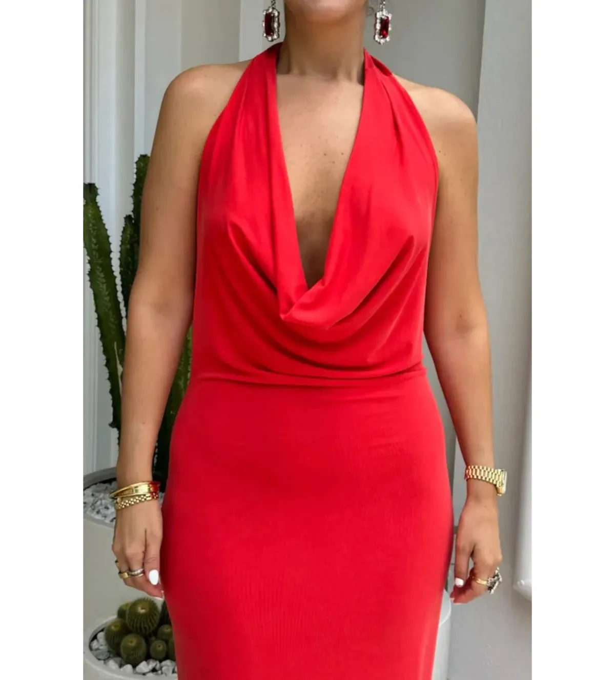 Sneaky Link Saint Plunge Maxi Dress in Red Size S/AU8 - Image 2