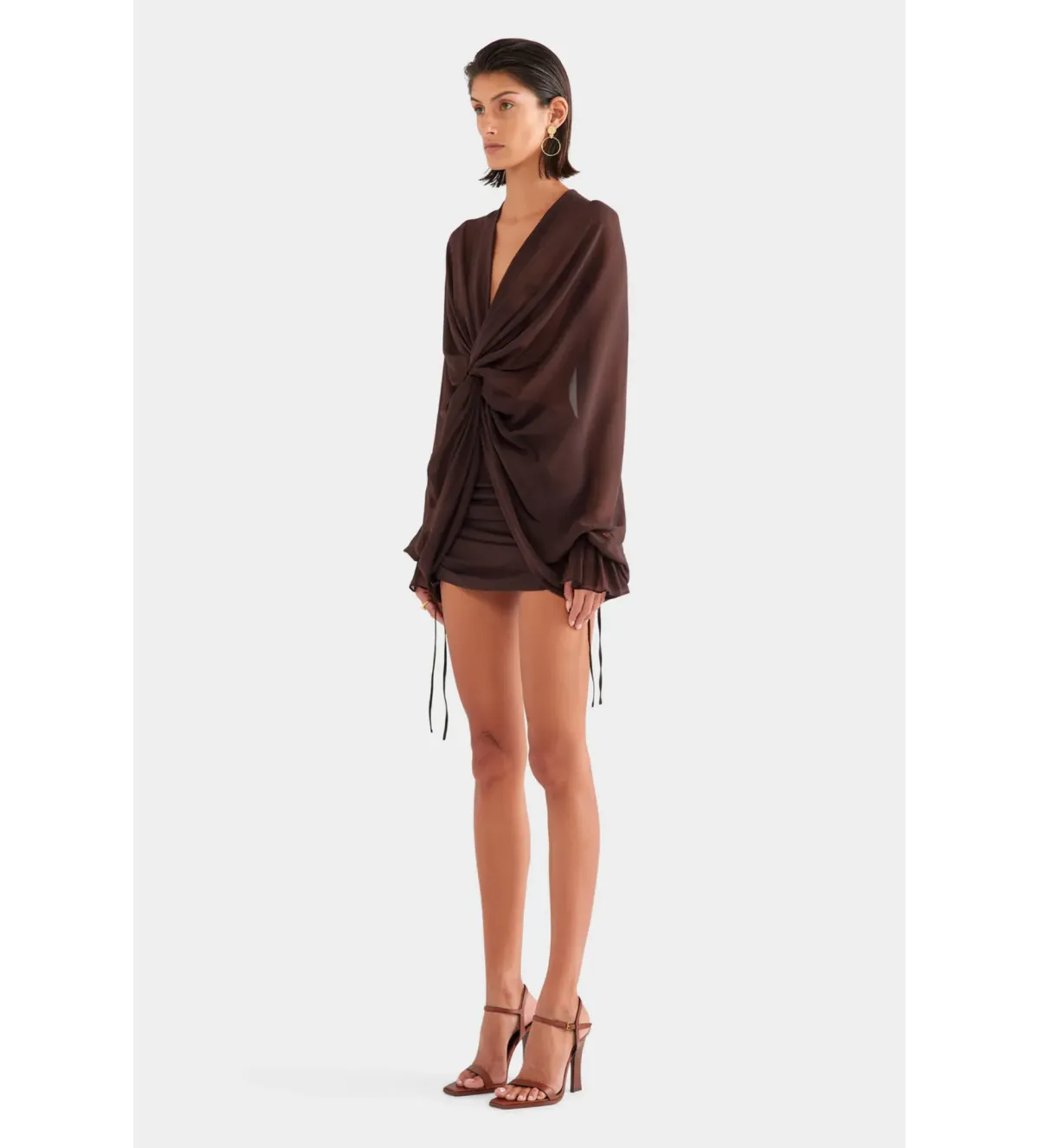 Venroy Twisted Bodice Silk Mini Dress Dark Chocolate Size S/AU 8 - Image 2