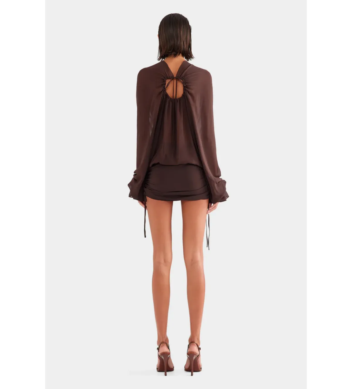 Venroy Twisted Bodice Silk Mini Dress Dark Chocolate Size S/AU 8 - Image 4