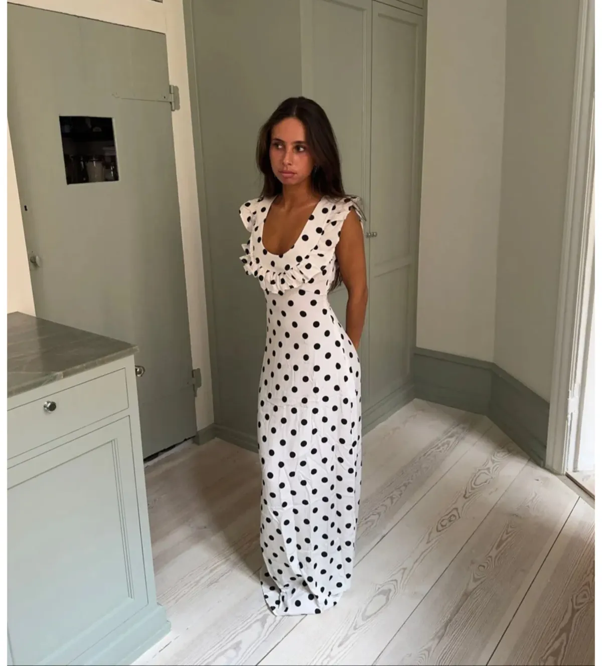 Design By Si Luna Maxi Dress in Off White/Black Polka Dots Size M/L - Image 1