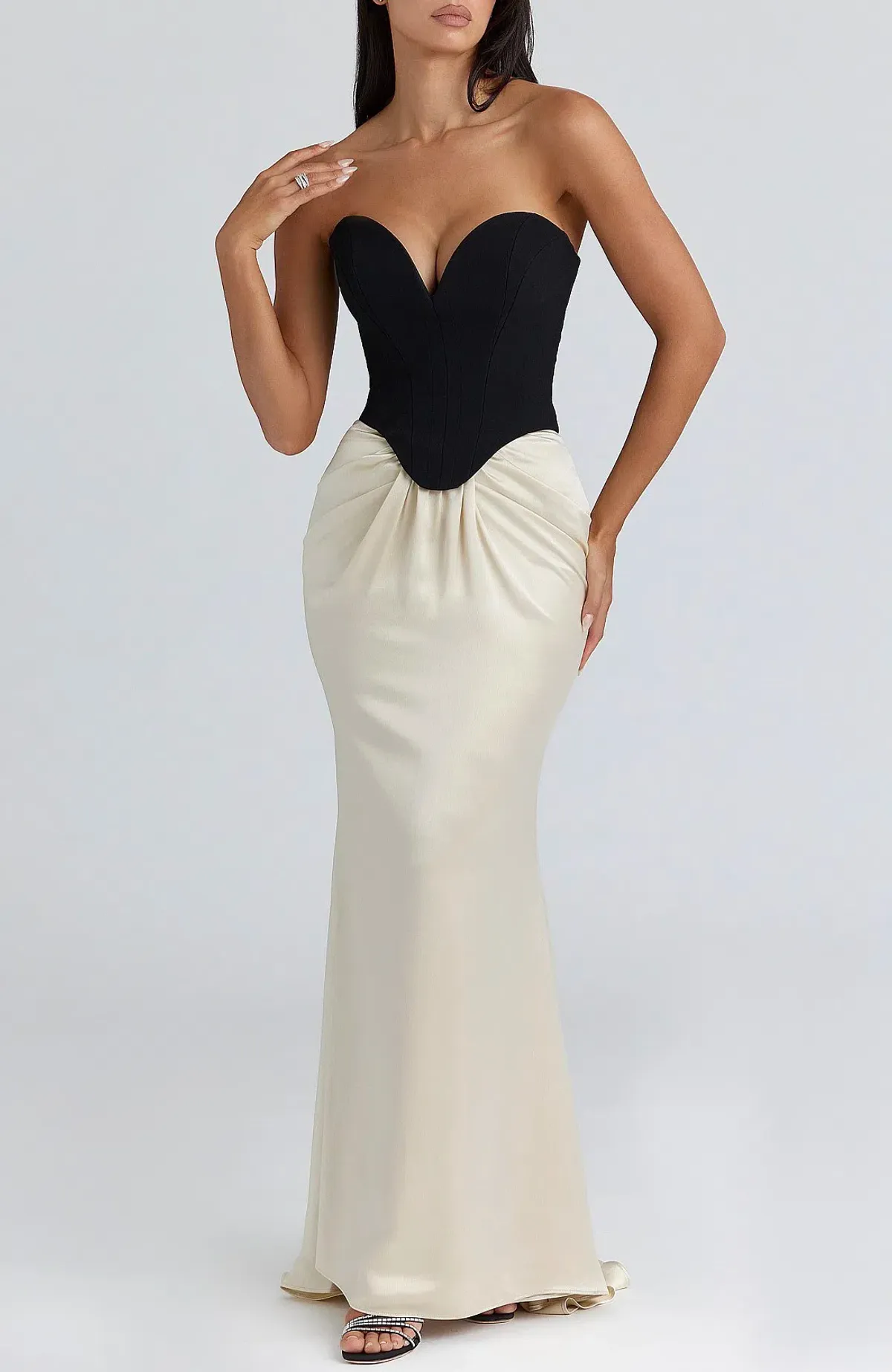 Black & Champagne Corset Maxi Gown - Image 1