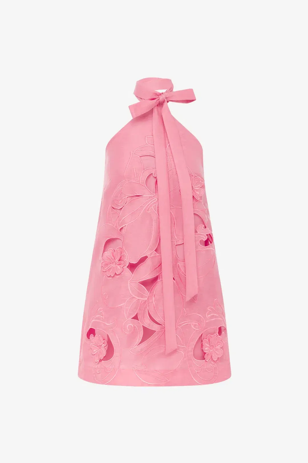 Leo Lin Lola Appliqué Halterneck Mini Dress Fuchsia Size 8 for rent on The Volte - main image