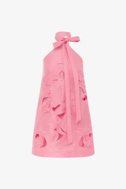Leo Lin Lola Appliqué Halterneck Mini Dress Fuchsia Size 8 for rent on The Volte - image 1