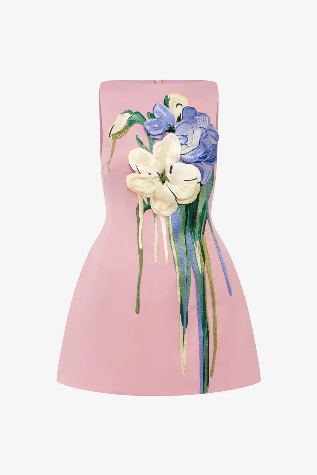 Leo Lin Ali Embroidered Boat Neck Mini Dress Bouquet Print in Pastel Pink Size 14 for rent on The Volte - main image
