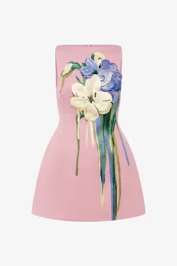 Leo Lin Ali Embroidered Boat Neck Mini Dress Bouquet Print in Pastel Pink Size 14 for rent on The Volte - image 1