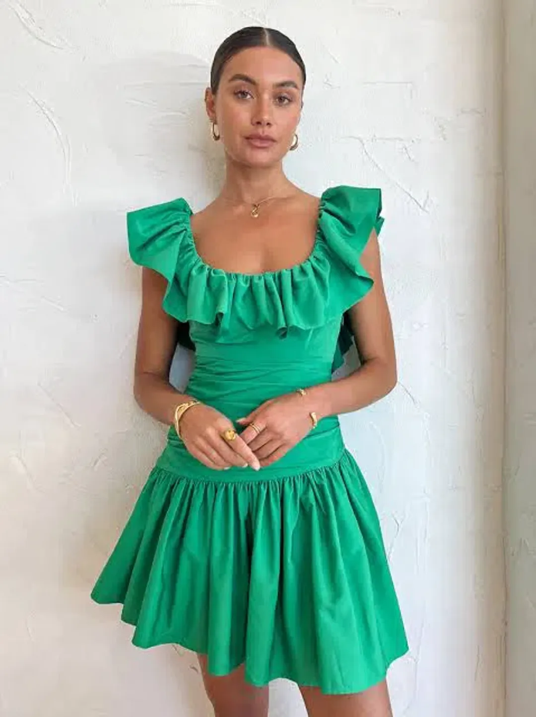 Alemais doira ruffle dress mini green size 6 for rent on The Volte - main image