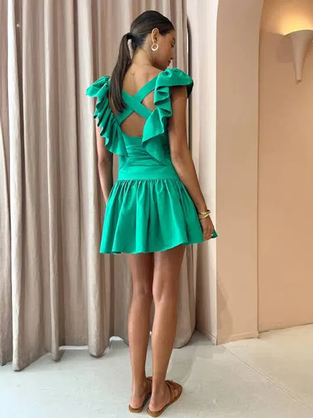 Alemais doira ruffle dress mini green size 6 for rent on The Volte - main image