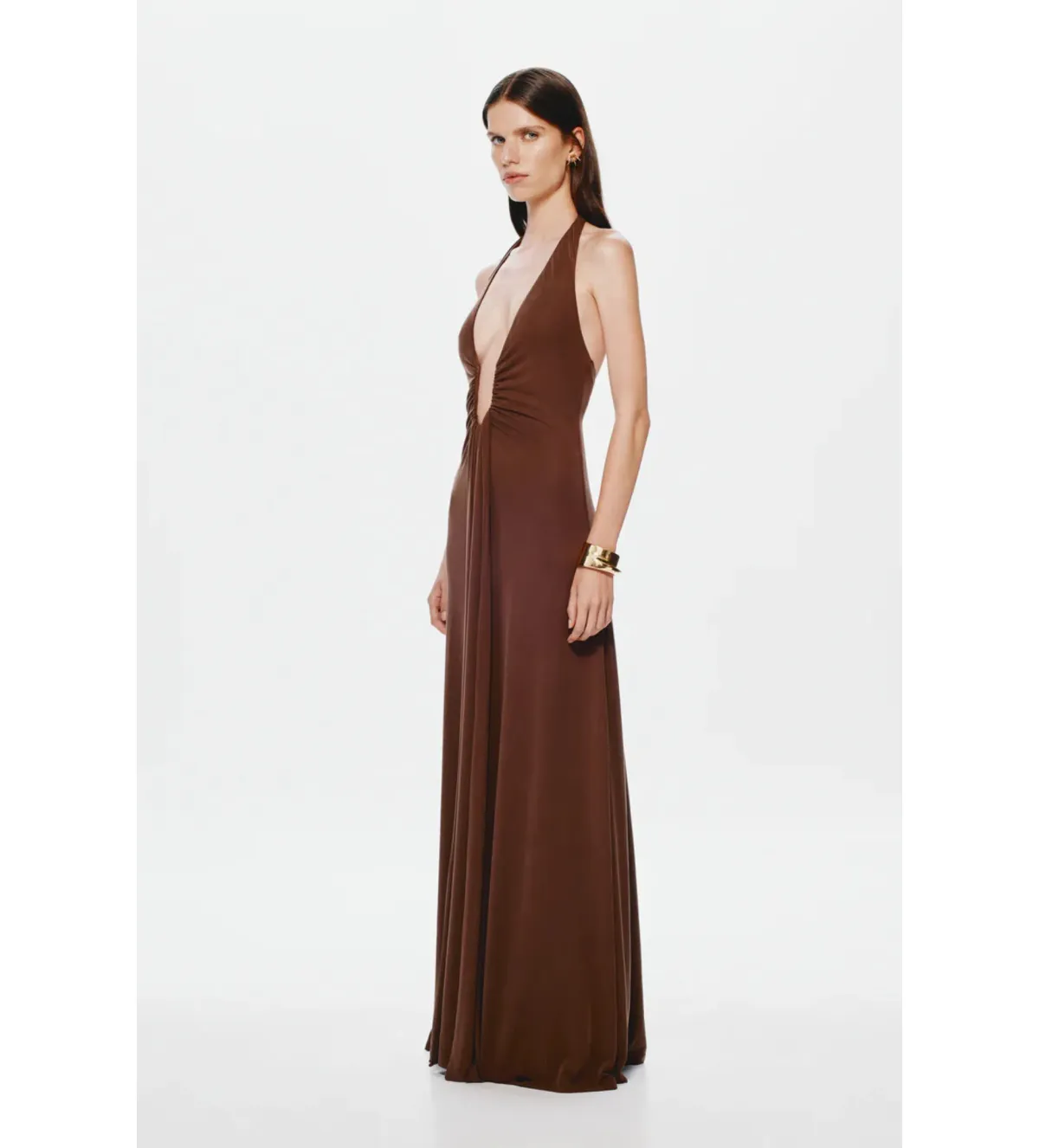 Misha Jennifer Cupro Maxi Dress in Brown Size L/AU12 - Image 2