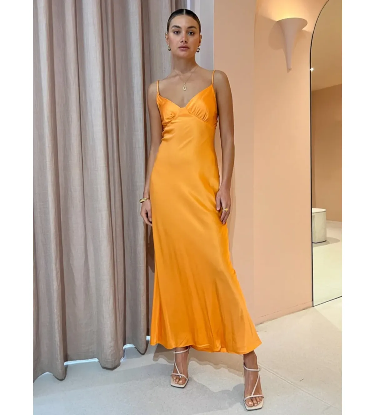 Bec & Bridge Amber V Maxi Dress in Nectarine Orange Size 8 for rent on The Volte - main image