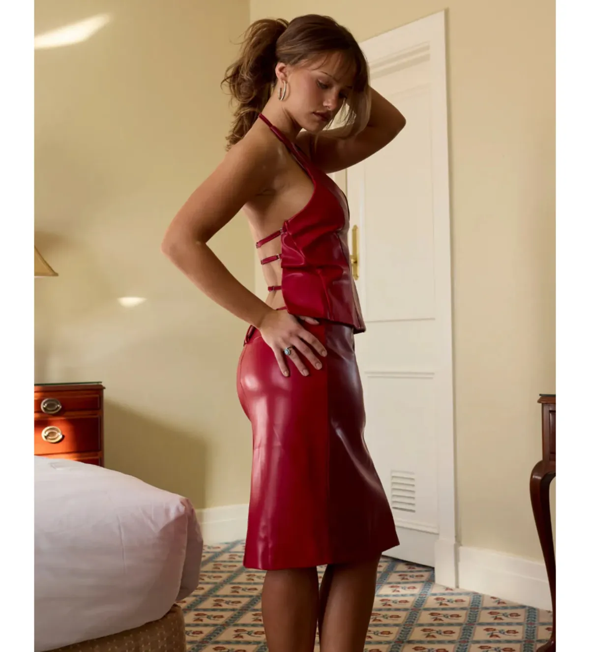 Setaye Cherry Top and Midi Skirt Set Red Size S/AU 8 - Image 3