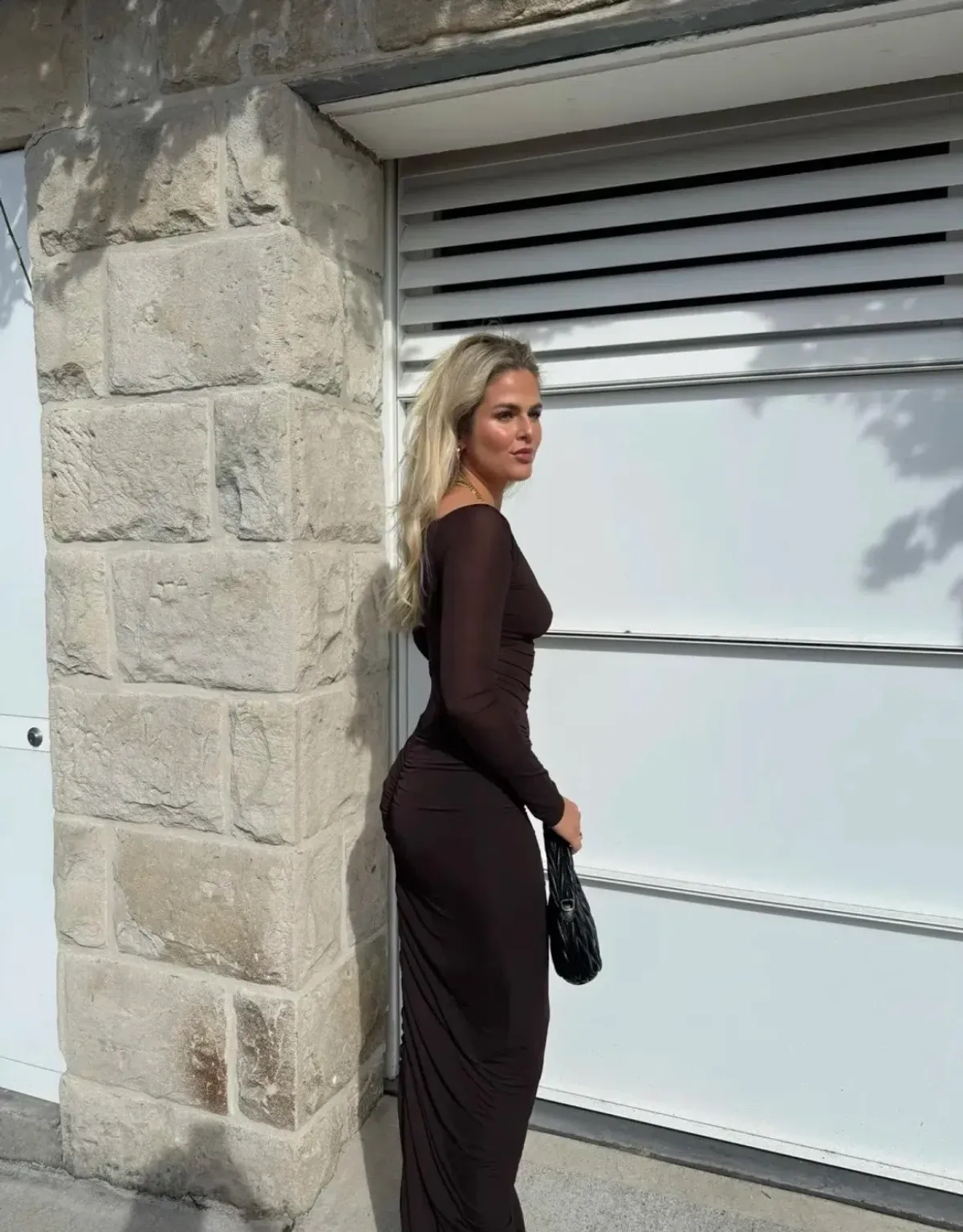 Benni Wilma Long Sleeve Maxi Dress Gown in Chocolate | Size AU 12 - Image 2