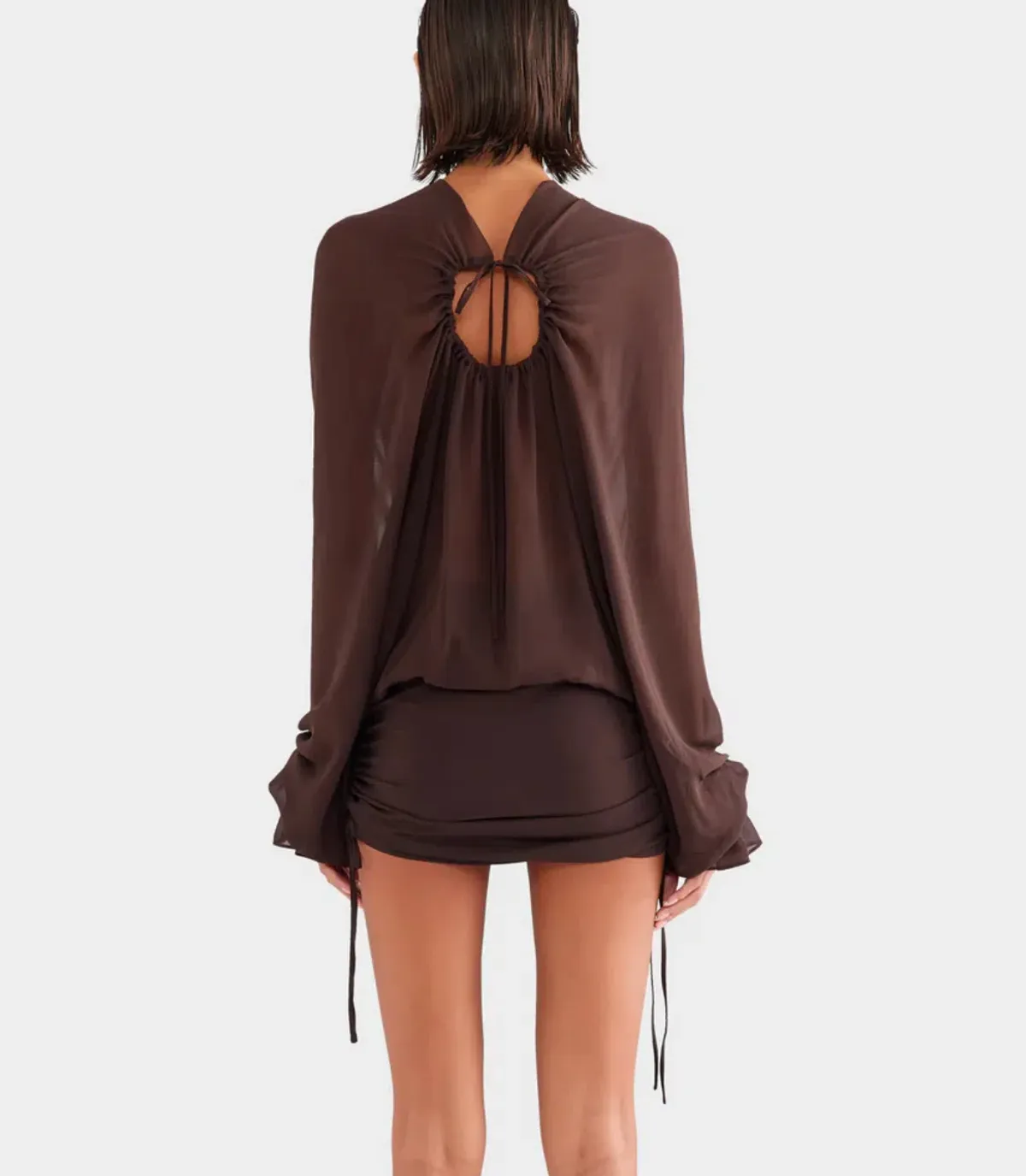 Venroy Twisted Bodice Silk Mini Dress in Dark Chocolate Brown Size M / AU 10 - Image 3