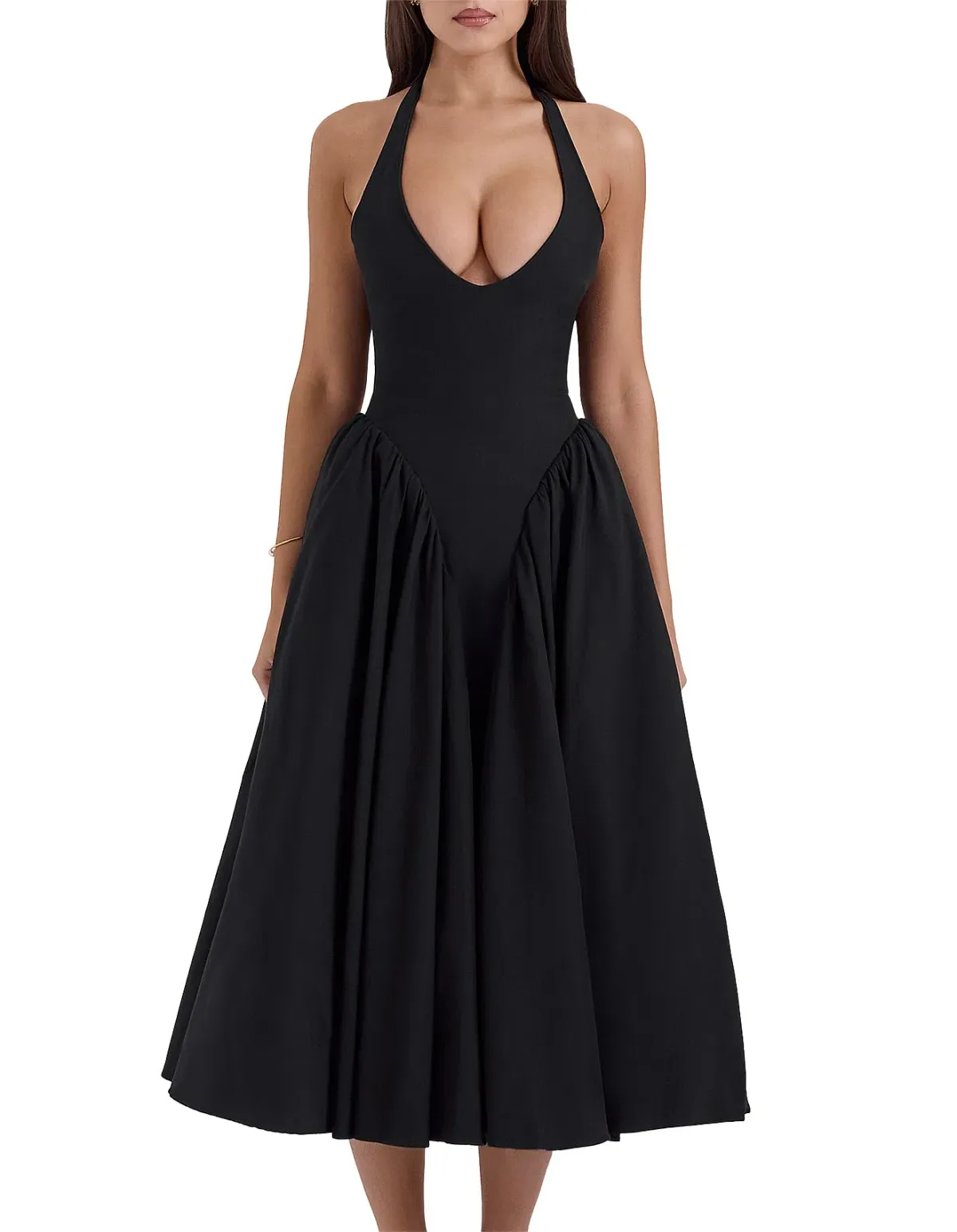 House of CB Marilyn Halter dress in black. Size Large - Image 1