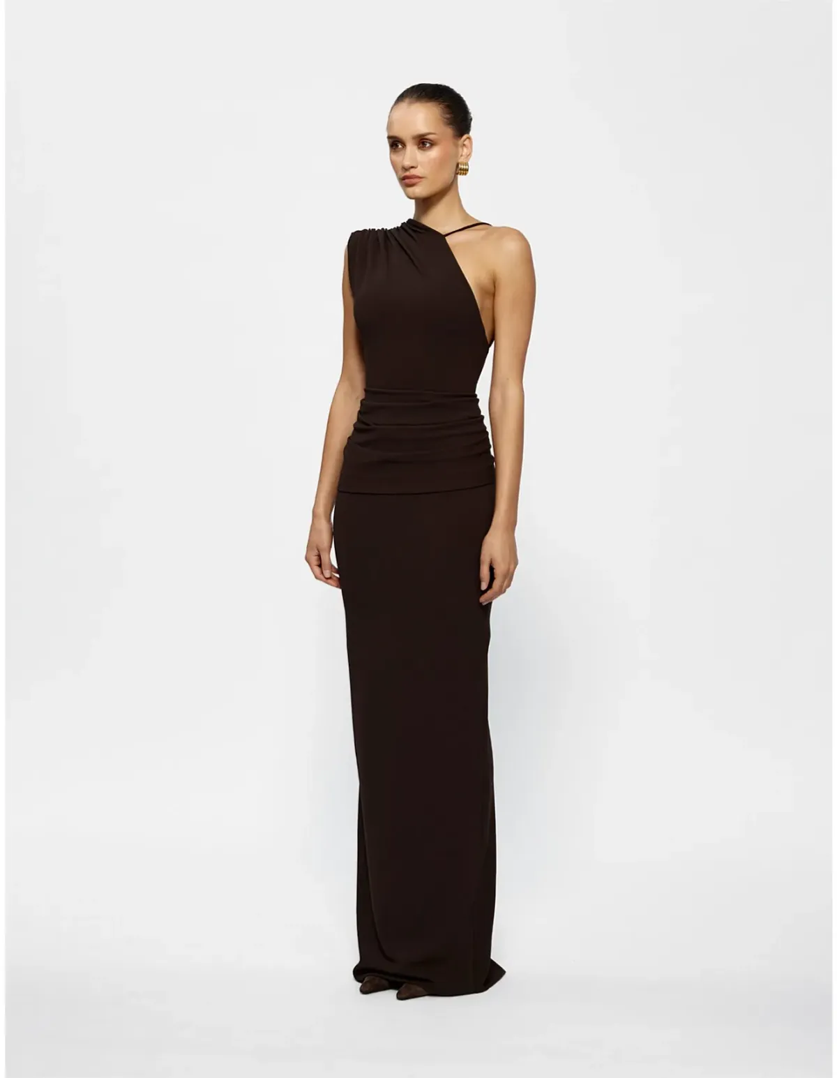 Effie Kats Greer One Shoulder Floor Length Gown Brown Size 10 - Image 2