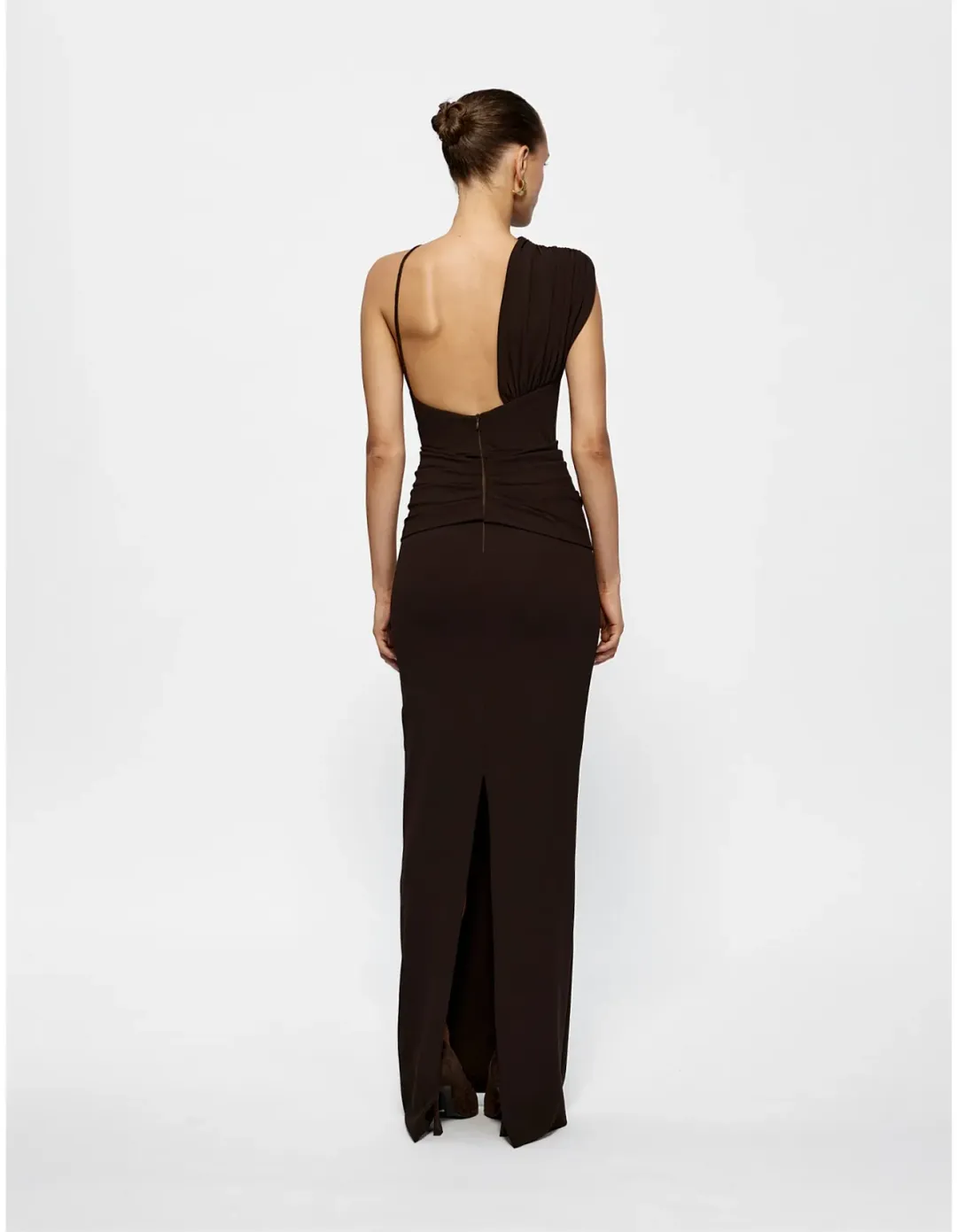 Effie Kats Greer One Shoulder Floor Length Gown Brown Size 10 for rent on The Volte - main image
