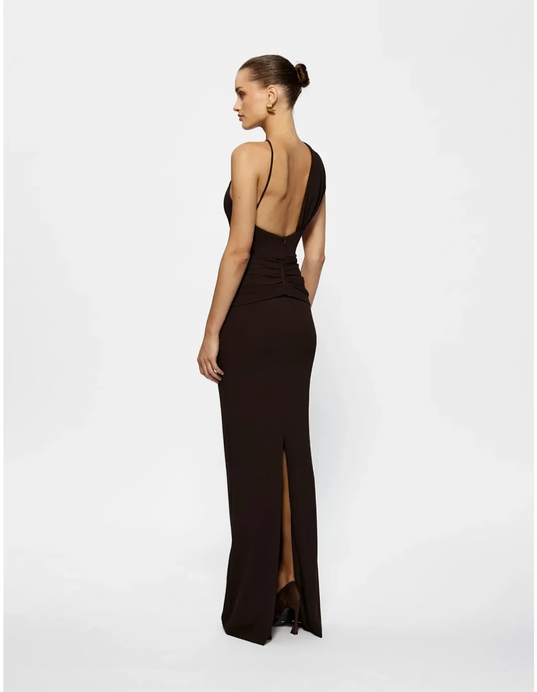 Effie Kats Greer One Shoulder Floor Length Gown Brown Size 10 for rent on The Volte - main image
