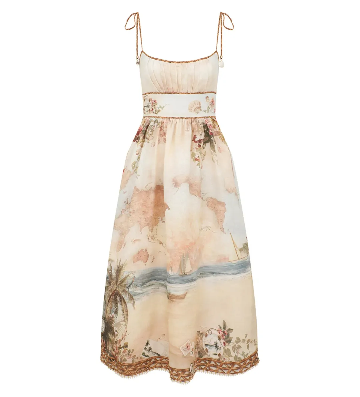Zimmermann Mahon Picnic Midi Dress in Island Map Blue Size 2/AU12 - Image 1