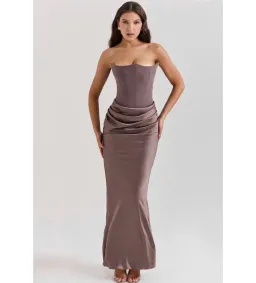 House of CB Persephone Strapless Corset Maxi Dress in Smoke Size XS/AU6 for rent on The Volte - image 1