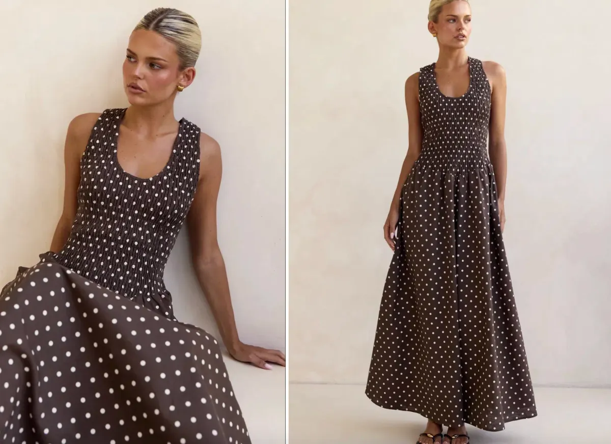 Runway Scout Annalee Maxi Dress (Chocolate Polka Dota) Size XS (6) - Image 2