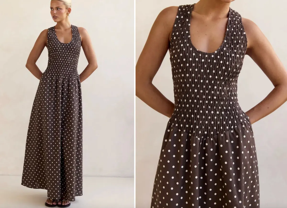 Runway Scout Annalee Maxi Dress (Chocolate Polka Dota) Size XS (6) - Image 5