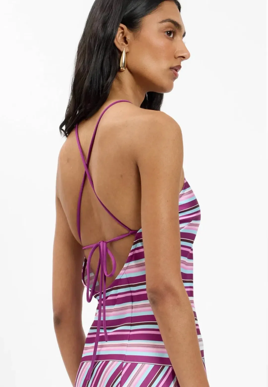 WITH HARPER LU - HALTER MAXI DRESS | VIOLET STRIPE | XL for rent on The Volte - main image
