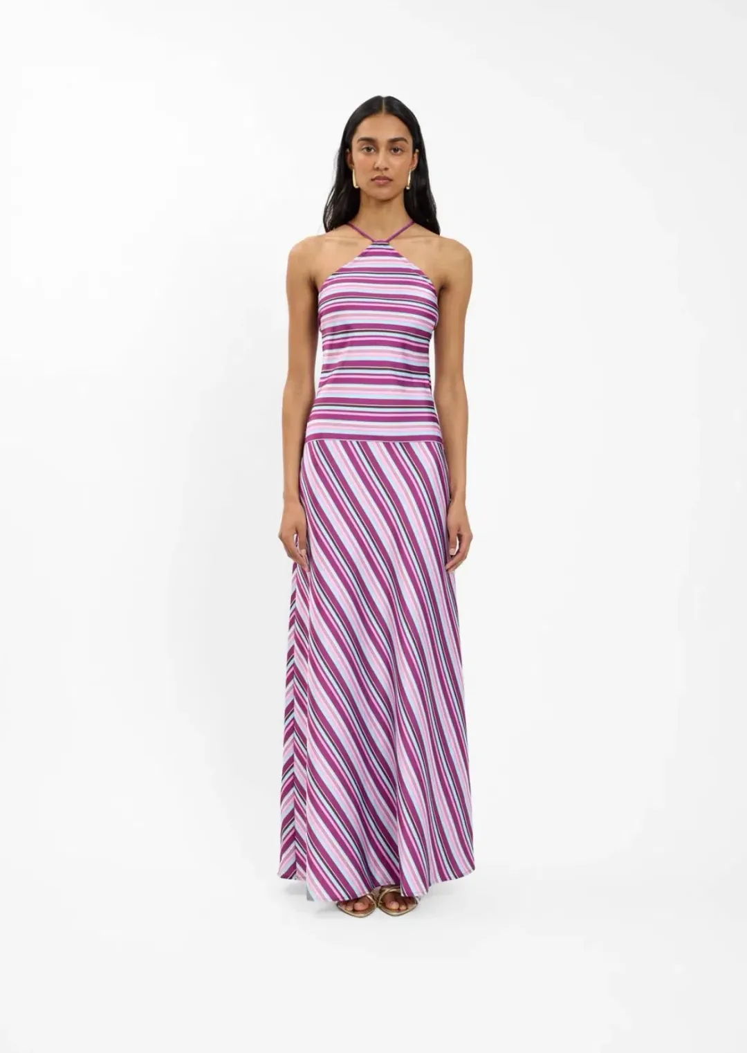 WITH HARPER LU - HALTER MAXI DRESS | VIOLET STRIPE | XL for rent on The Volte - main image