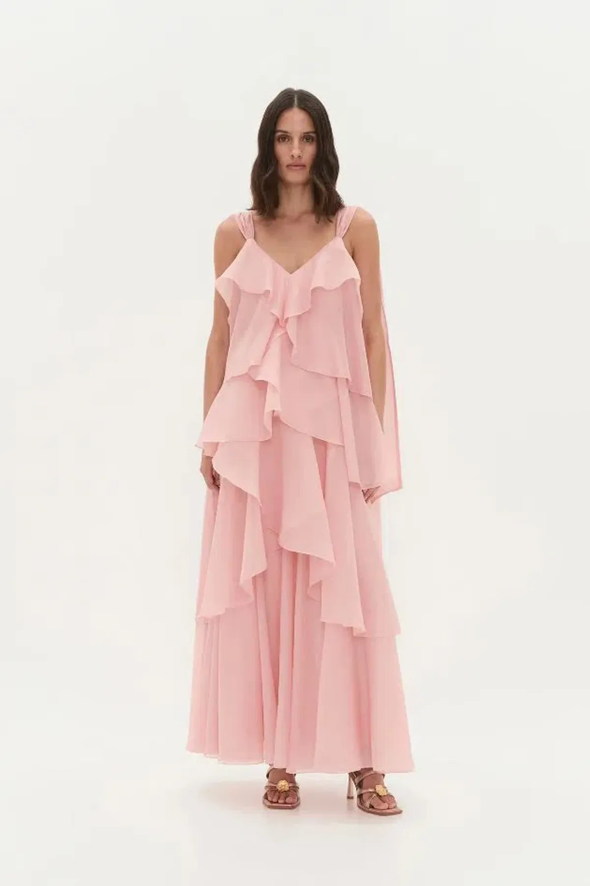 Aje Gracie Tiered Maxi Dress in Muted Rose Size AU10 for rent on The Volte - main image