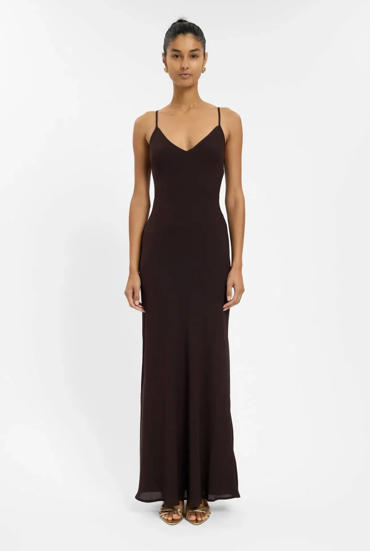 With Harper Lu Georgette Maxi Dress in Chocolate Brown Size M / AU 10 - Image 1