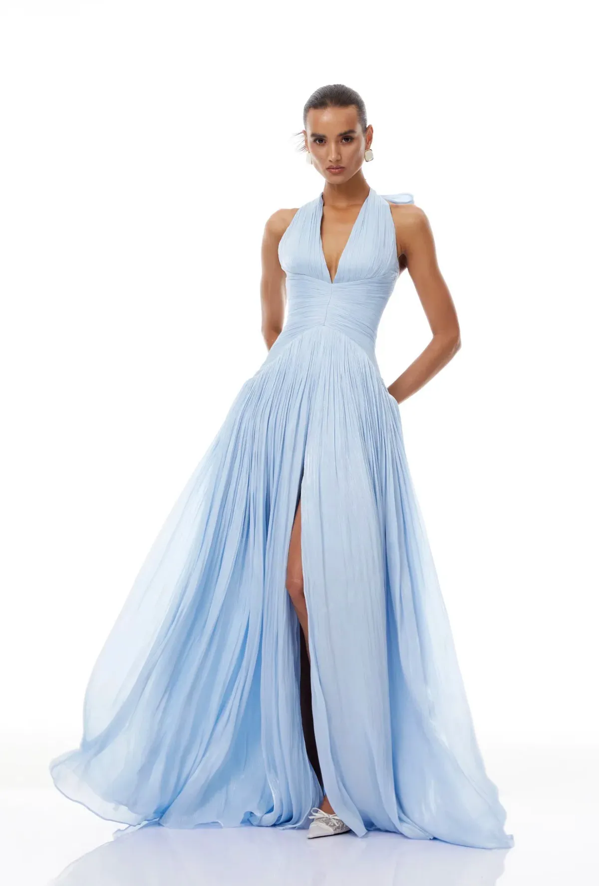 Térébenthine Blue Glossy Gathered Maxi Dres - Image 3