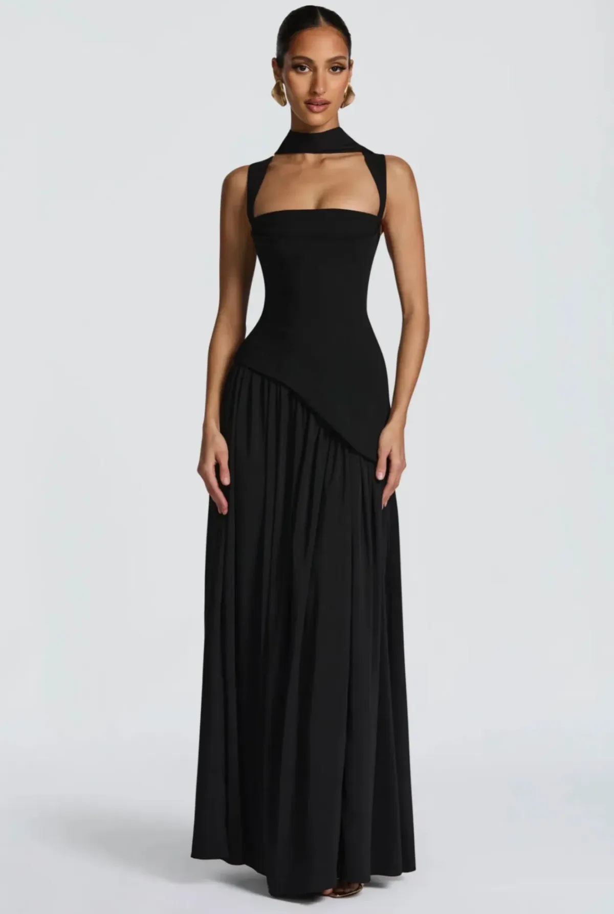 Sidonie Black Asymmetrical Maxi Gown - Image 1