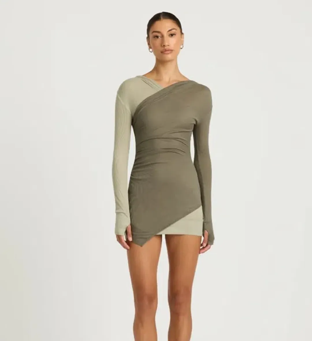 Benni Evie Mini Dress Olive 8 for rent on The Volte - main image