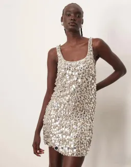 ARRANGE Textured Embellished Sequin Beaded Dress Size 8 S Small Silver for rent on The Volte - image 1