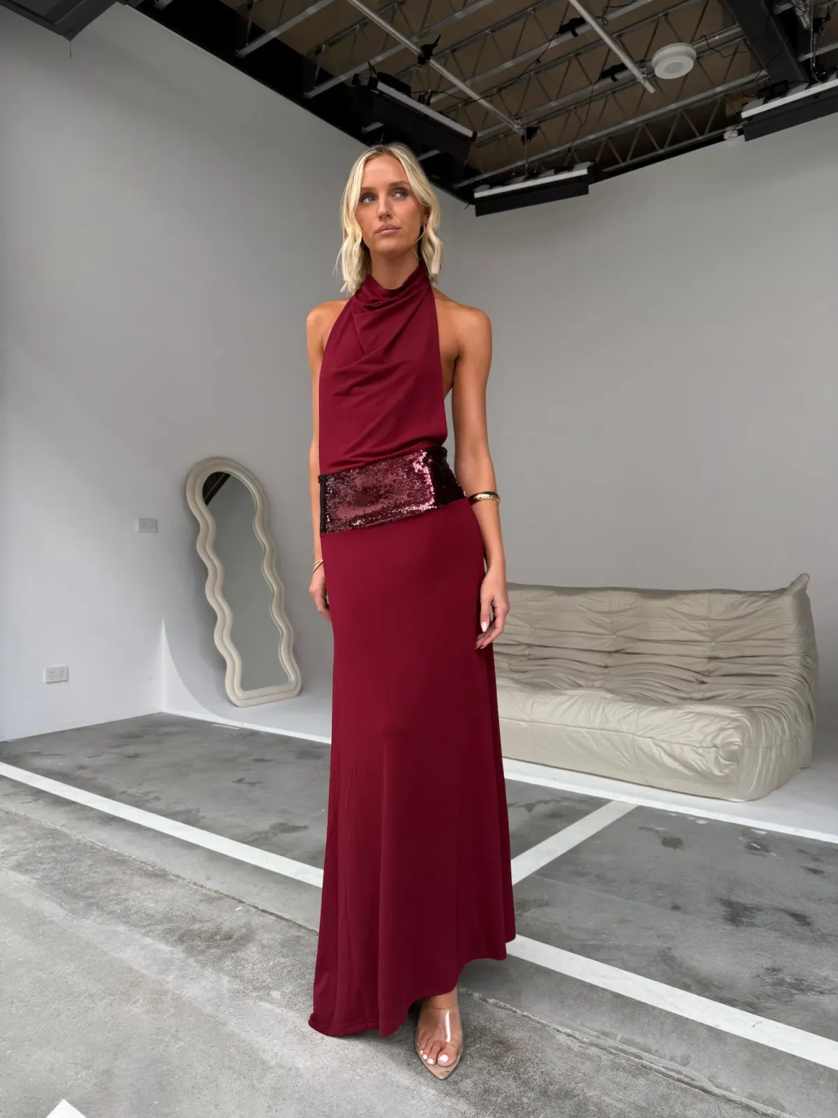 Ance Gria Adele Sequin Dress Wine Size Small S 8 - Image 5