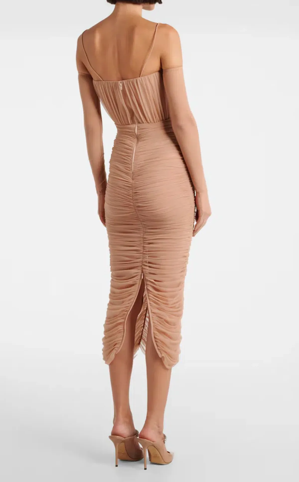 Alex Perry Sweetheart Ruched Mesh Midi Dress Size 10 Sepia - Image 1
