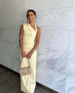 Sir The Label Giacomo Gathered Maxi Dress Gown In Butter | Size AU 12 for rent on The Volte - image 4