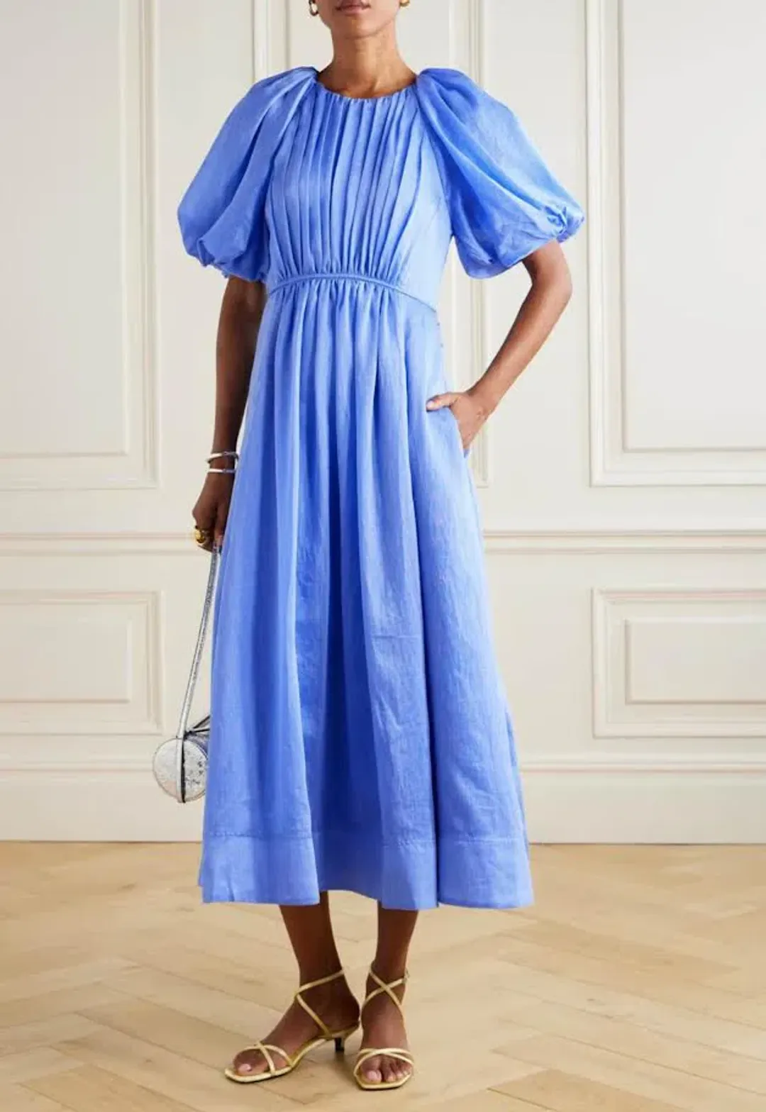 💙 AJE Alma Midi Dress – Mist Blue – Size 12 (AU) 💙 Satin-type Finish for rent on The Volte - main image